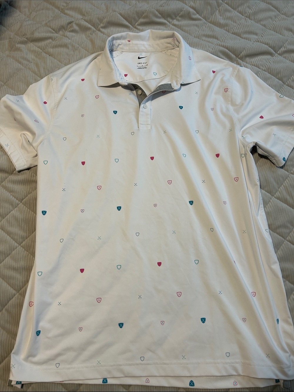 Nike White Polo with Teal and Pink Micro Shield Prints